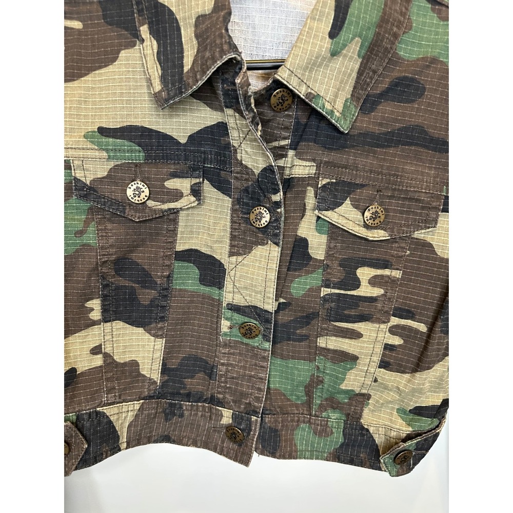 Sashimi Womens Cropped Camo Jacket Ripstop Utility Woodland Camouflage Large - Picture 2 of 7